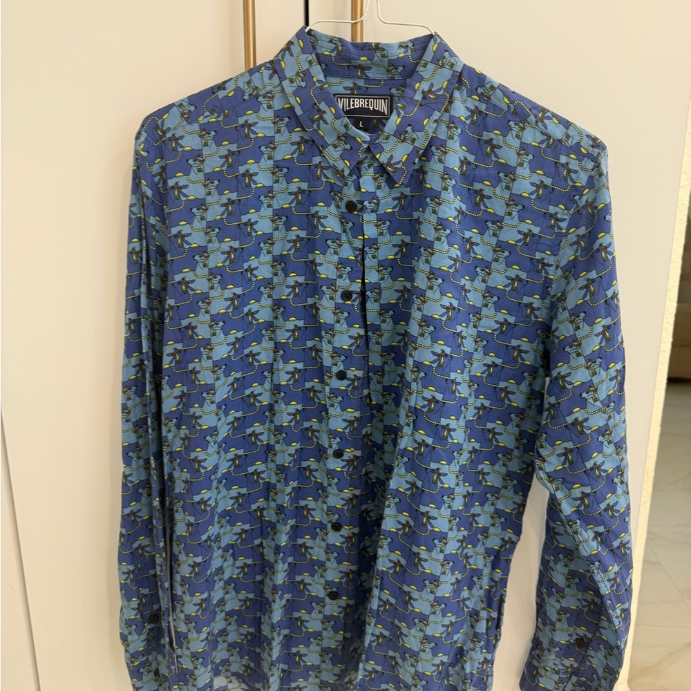 Vilebrequin Green and Blue Camouflage Men's Shirt